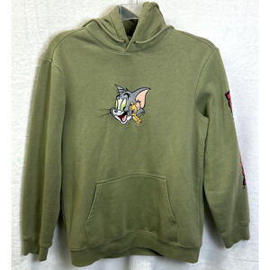 H&M Tom & Jerry Graphic Embroidered Green Hoodie Mens Size Small